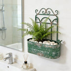 Vintage Rustic Wall Planter Distressed Green Decor Metal Hanging Plant Basket Shabby Iron Wall Mounted Flower Holder Pot Stand for Indoor Outdoor Home Balcony Patio Farmhouse Garden Decorative - Image 3