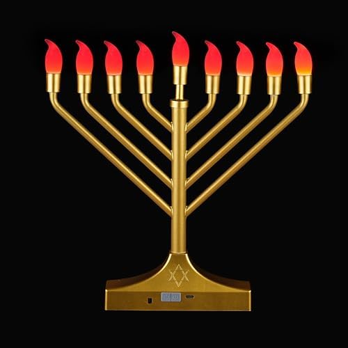 Electric Hanukkah Menorah,RGB Led Menorahs for Chanukah Decoration,Color Changing with Remote Control & Push-Button to Choose The Day and Timer Options Battery/USB Powered,Gold - Image 4
