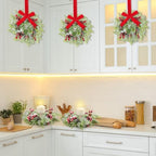 18 Pcs 9.2" Mini Christmas Wreaths for Cabinets Small Wreath Kitchen with Ribbon Christmas Decorations Candle Rings Red Berry Pine Cone Wreaths for Windows Farmhouse Xmas Decor Table Centerpiece - Image 5