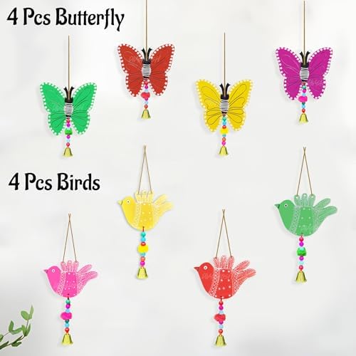 Divyakosh Wooden Birds with Butterfly Wall Hangings - Pack of 8, Multicolour (4 Pcs Bird + 4 Pcs Butterfly), Wall Hangings for Home Decoration, Birds and Butterflies Wall Hanging for Home Decoration - Image 2