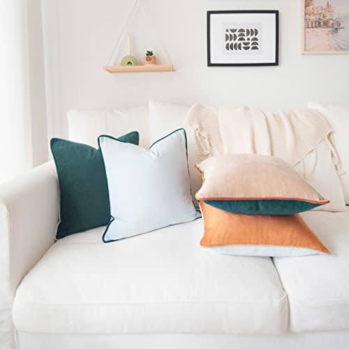 MONDAY MOOSE Decorative Throw Pillow Covers Cushion Cases, Set of 4 Soft Velvet Modern Double-Sided Designs, Mix and Match for Home Decor, Pillow Inserts Not Included (18x18 inch, Orange/Green) - Image 6