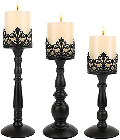 Black Vintage Candle Holder for Table Centerpiece Gothic Candle Stand Set by DRELIFAM
