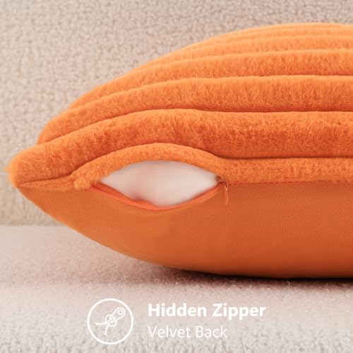 decorUhome Fall Faux Fur Throw Pillow Covers 22x22 Set of 2 Pumpkin Orange - Image 4