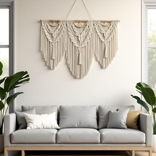 large macrame wall hanging - Boho Tapestry Macrame Wall Decor Art- Chic Bohemian Handmade Woven Tapestry Home Decoration for Bedroom Living Room Apartment Wedding Party - 43"x32" (Wood bead-A) - Image 6