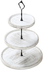Wooden Cupcake Stand 3 Tiers, Rustic, 50 Cupcakes, Round Tiered Dessert Display, Wedding/Birthday Party, White by RVEFOT