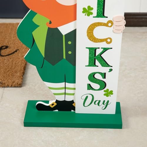 glitzhome 36"H St. Patrick's Wooden Standing Porch Sign, Leprechaun HAPPY ST.PATRICK'S DAY Porch Decor Front Door,Front Porch,Indoor Outdoor Porch Party Decor - Image 6