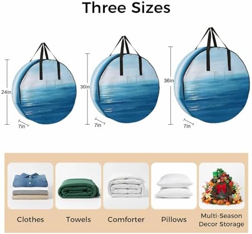Blue Ocean Round Storage Bag 24 Inch, Ocean Water Scenery Summer Clothes Storage Container with Handles Heavy Duty Organizer for Comforter, Bedding & Holiday Wreaths - Image 7