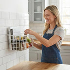 Hanging Kitchen Baskets Adhesive Sturdy Wire Storage Baskets with Kitchen Food Pantry Bathroom Shelf Storage No Drilling Wall Mounted,White,4 Pack - Image 5