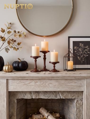 NUPTIO Wooden Pillar Candle Holders: Set of 3 Vintage Candle Stands - Image 6