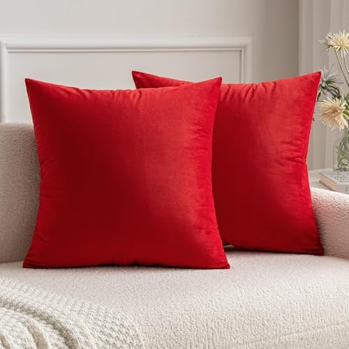 MIULEE 24x24 Inch Pack of 2 Euro Velvet Throw Pillow Covers Bright Red by MIULEE