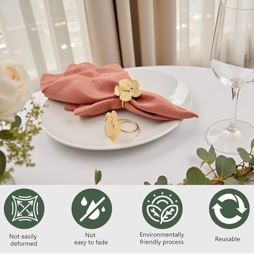 Flower Napkin Rings Set of 50, Shiny Fall Napkins Rings Gold Floral Holder - Image 4