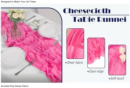 12 Pack Hot Pink 10 Ft Cheesecloth Table Runner 20x120 Inch Boho Wrinkled Sheer Romantic Gauze Decor for Wedding, Bridal Shower, Birthday Party - Image 2