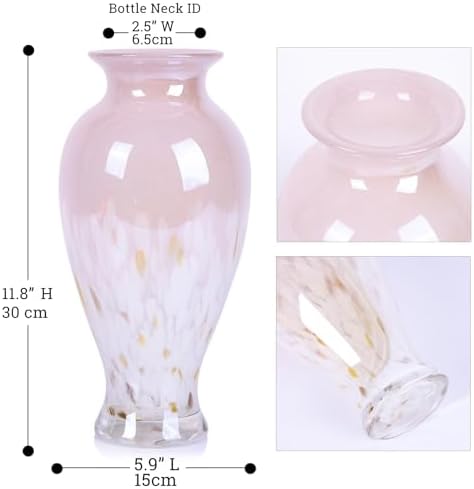 11.8" Tall Pink White Blown Glass Vase, Colorful Opaque Glass Vase, Unique Design Wide Mouth Art Decoration for Home, Living Room, Dining Table, Pampas Grass Decor (Pink White) - Image 5