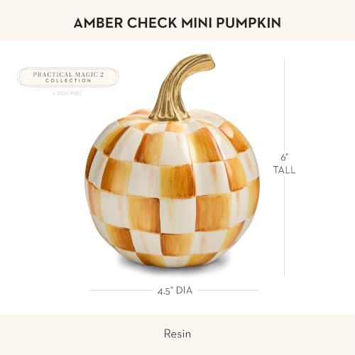 MACKENZIE-CHILDS Resin Pumpkin, Mini, Golden-Yellow-and-White Amber Check - Image 4