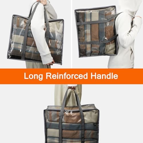 Vieshful Grey 40L Clear Clothes Storage Bag with Zipper 5 Pack Colorful Clothes Organizer Vinyl Storage Bag for Comforter, Blanket, Bedding, Duvet, Transparent Moving Totes, Grey - Image 4