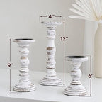Wooden Pillar Candle Holder, Farmhouse Fireplace Mantel Decor, Rustic White - Image 3