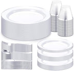 WELLIFE Silver Plates, Plastic Dinnerware Set for 25 Guests, 150 PCS by WELLIFE