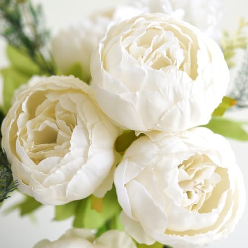 FiveSeasonStuff Chestnut Beige Artificial Peony Bouquet Set of 2 - Image 3