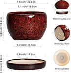 SQOWL Ceramic Plant Pots - 8 inch Planter with Drainage Hole and Tray, Round Ceramic Planter for Indoor Outdoor, Modern Decorative Flower Pot, Home Room House Decor, Plant Lovers Gifts, Red - Image 3