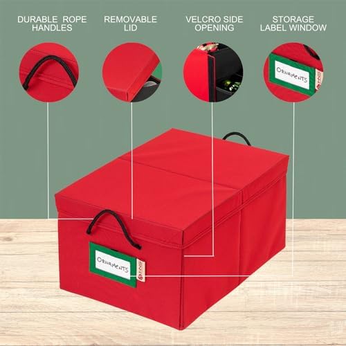 HOLDN’ STORAGE Christmas Ornament Storage Box with Dividers, Holds 72 Ornaments (3 Inch), Large Ball Storage Container with 3 Removable Trays, Durable and Portable - Red - Image 2