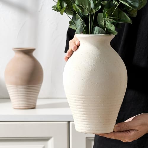 Ceramic Rustic Farmhouse Vase, 9.2 inch Whitewashed Terracotta Vase - Image 3