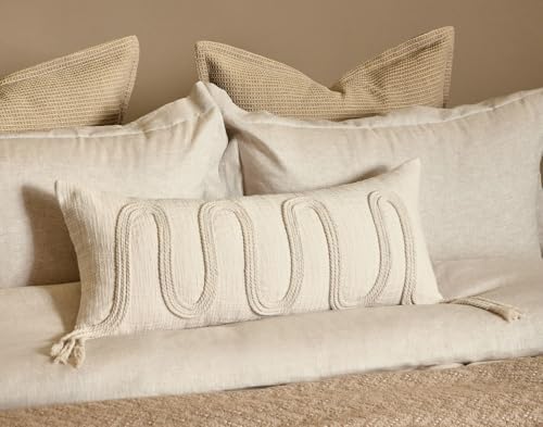 Beige Decorative Lumbar Pillow Cover 12x28, Handwoven Boho Long Body Pillowcase, Farmhouse Linen Cotton Pillow Cushion Case for Sofa, Bed, Living Room, Bedroom - Image 3