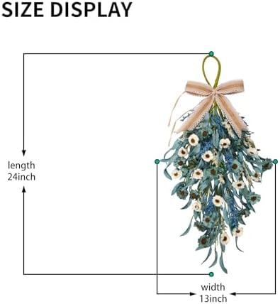 22 Inch Blue Teardrop Swags, 2 Pack - Blue Eucalyptus Door Decor with White Flowers & Lavender, Coastal Farmhouse Hanging Swags for Front Door, Stair Railing, Mantel, Wedding & Party Decor - Image 2