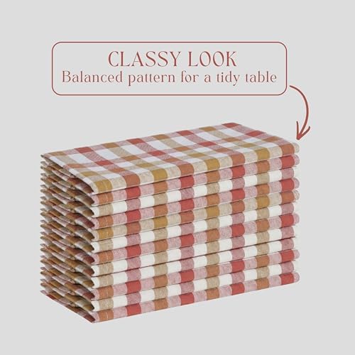 Gingham Check Cloth Napkins 12 Pack, 18x18 Inches, 100% Cotton, Washable Table Napkins for Formal and Casual Dining, Reusable Fabric Linens for Weddings, Parties, Holiday - Rust, Tan - Image 3