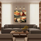 4-Piece Vintage Japanese Samurai Wall Art Canvas Prints, Framed 12x12 Inch - Image 5