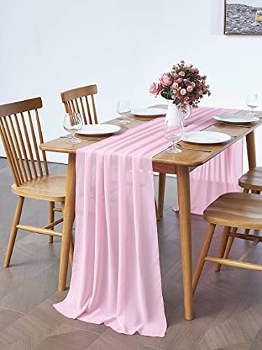 Pufogu 5 Pack 10Ft Pink Chiffon Table Runner Sheer 29x120 Inch - Image 5