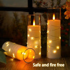Nimiko Flickering Flameless LED Candles, 9 Pcs with Embedded Star String, Acrylic LED Pillar Candles with Remote, Suitable for Home Decoration (White) - Image 4