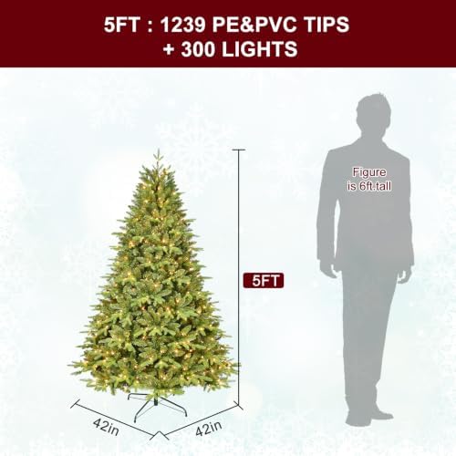 Treepool 5FT Prelit Artificial Christmas Tree, 1239 PE/PVC Tips, 300 Lights - Image 6