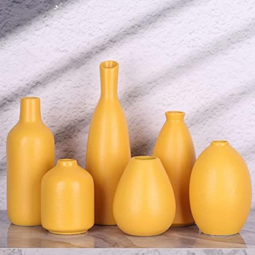 Yellow Ceramic Bud Vases Set of 6, Mini Vases for Farmhouse Mantel, Shelf & Fireplace, Home Accents for Living Room, Entryway, Bathroom, Kitchen, Office, Bulk Table Decor - Image 5