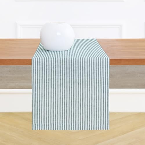 Solino Home 100% Linen Table Runner, 14 x 144 in, Rainforest, Narrow Stripe by SolinoHome