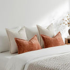 DEZENE Pack of 2 Beige Decorative Throw Pillow Covers 22x22 Cozy Soft Chenille Accent Vintage Square Couch Pillow Covers for Home Decor Bed Sofa Living Room - Image 5