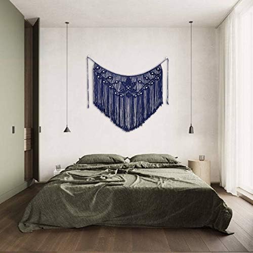 Youngeast Home Decor Leaf Shape Macrame Wall Hanging Woven Tapestry Bedroom Curtain Fringe Garland Banner Living Room Wall Decor Navy 39X31 inches - Image 3