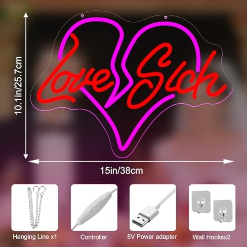 Heart Broken Love Neon Sign 15x10.1in LED Wall Light USB Powered Dimmable - Image 5