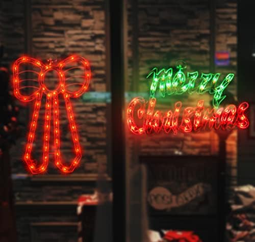 2 Pack Christmas Window Silhouette Lights - Lighted Merry Christmas Sign and Bow for Holiday Indoor Wall Door Glass Decorations - Image 2