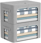 CYhom Clothes Storage Bins Box - Foldable Stackable Container Organizer Set with Clear Window & Carry Handles & Metal Frame - 2Pack Large Capacity for Bedding, Blankets, Books by CYhom