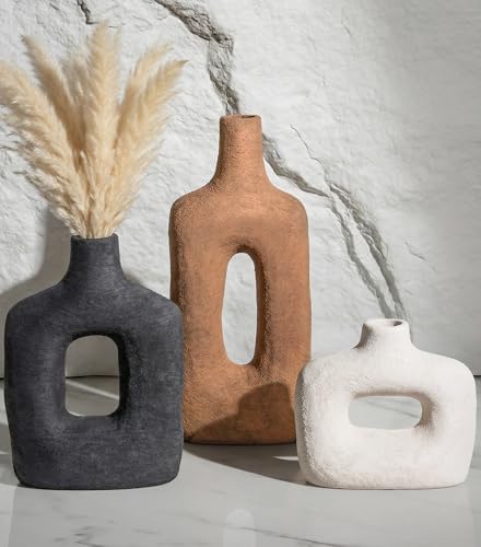 DREAMLOOM Ceramic Vase Set of 3, Black, Rust by dreamloom