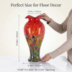 20in Tall Hand Blown Glass Vase Unique Ruffle Wide Mouth Vases, Elegant Modern Glass Flower Decorations Vase, Beautiful Colorful Vases for Home Living Room Bookshelves Wedding High End Centerpieces - Image 6