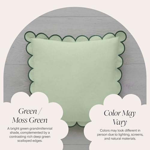 BEBE BASK Scalloped Pillow Cover Set of 2, 18x18, Cotton - Moss Green - Image 5