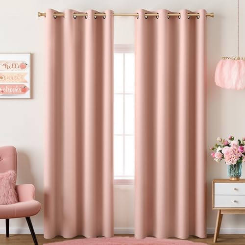 KOUFALL Blush Pink Curtains Blackout 96 Inch Long 2 Panels,Boho Neutral Nursery Curtains for Baby Girl,Nude Peach Curtains by KOUFALL