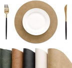 MOSAYT Vinyl Faux Leather Round Placemats Set of 6, 13 Inch, Camel by MOSAYT