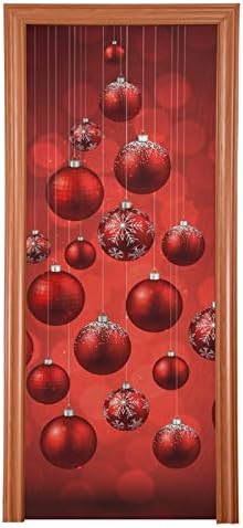 Qilmy Door Cover Decoration, Party Accessory Porch Decor for Festive Ornament Indoor Outdoor Covering 35 x 79 Inch, Red Christmas Balls - Image 4