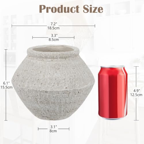 Briful Rustic Ceramic Vase 6'' Decorative Farmhouse Table Vase, Off White - Image 3