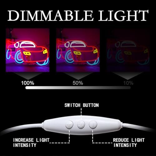 Car Neon Sign Dimmable Racing Car Led Neon Light for Wall Decor for Bedroom Playroom Gameroom Birthday Party Gifts for Boys Girls Fans 15.75×9.06 IN-USB Powered-Acrylic - Image 6