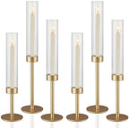 Gold Candlestick Holders Set of 6 Gold Taper Candle Holders for Candlesticks Hurricane Glass Candle Holder Bulk Tall Candle Stick Holder Decor for Fireplace Mantel Thanksgiving Christmas Wedding Table by Unknown