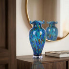 12in Tall Hand Blown Glass Vase Unique Ruffle Wide Mouth Vases, Elegant Modern Glass Flower Decorations Vase, Beautiful Colorful Vases for Home Living Room Bookshelves Wedding High End Centerpieces - Image 5