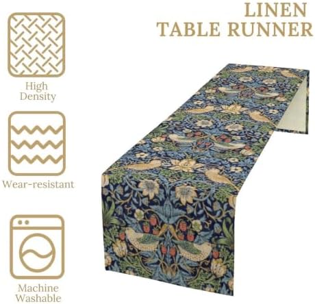 William Morris Floral Table Runner, Blue Strawberry Thief Flowers Botanical Pattern for Home Kitchen Table Decor Dining Coffee Room Party Decor 13x120in - Image 4